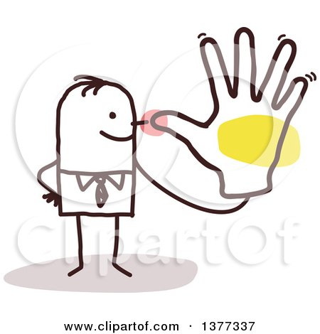 Clipart of a Stick Business Man Teasing, Holding His Hand up to His Nose - Royalty Free Vector Illustration by NL shop