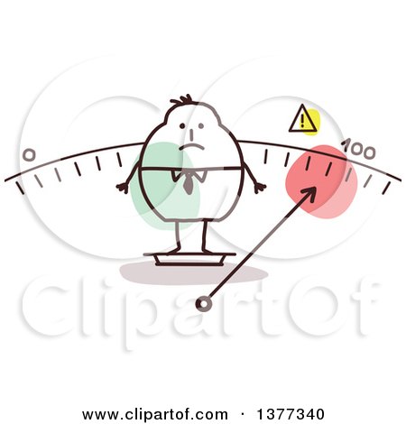 Clipart of a Fat Stick Man Standing on a Scale - Royalty Free Vector Illustration by NL shop