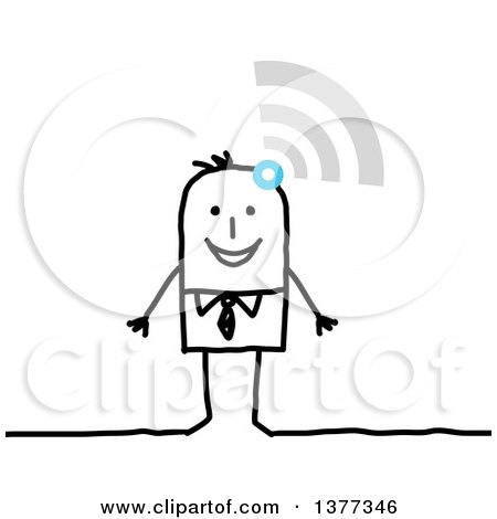 Clipart of a Stick Business Man with Signals Bouncing off of His Head - Royalty Free Vector Illustration by NL shop
