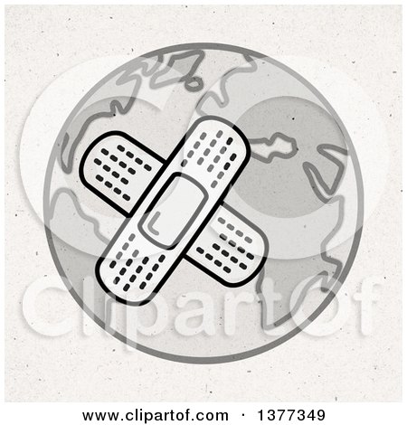 Clipart of a Sick Bandaged Planet Earth on Fiber Texture - Royalty Free Illustration by NL shop