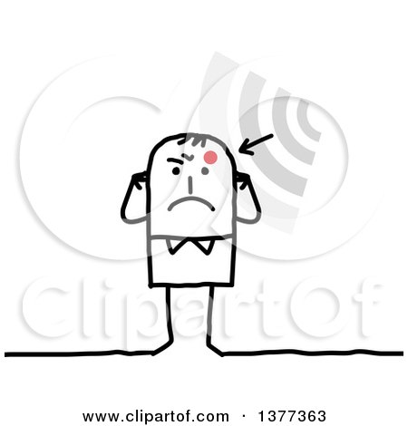 Clipart of a Stick Man Plugging His Ears and Suffering from Electrosensitivity - Royalty Free Vector Illustration by NL shop