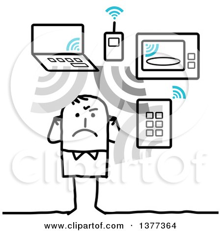 Clipart of a Stick Man Being Exposed to Too Many Wifi Waves - Royalty Free Vector Illustration by NL shop