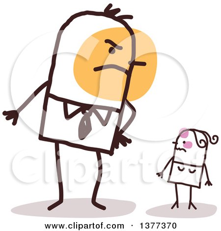 Clipart of a Big Stick Husband Glaring at His Small Wife - Royalty Free Vector Illustration by NL shop