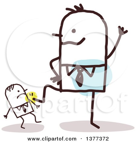 Clipart of a Big Stick Man Kicking down a Small Man - Royalty Free Vector Illustration by NL shop