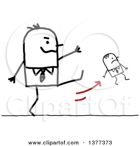 Clipart of a Big Stick Man Firing a Small Man and Kicking Him - Royalty Free Vector Illustration by NL shop