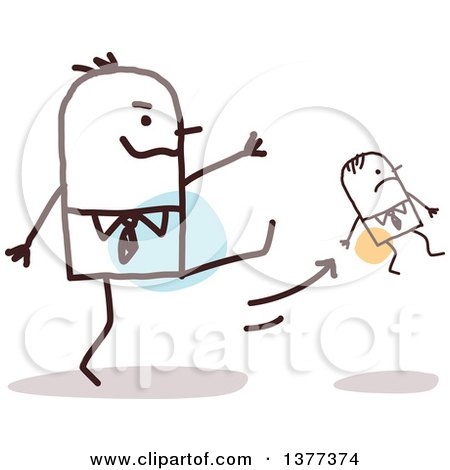 Clipart of a Big Stick Man Firing a Small Man and Kicking Him - Royalty Free Vector Illustration by NL shop