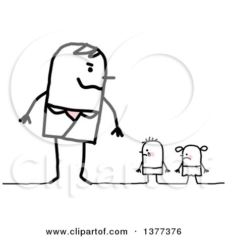 Clipart of a Stick Man Looking at Children - Royalty Free Vector Illustration by NL shop