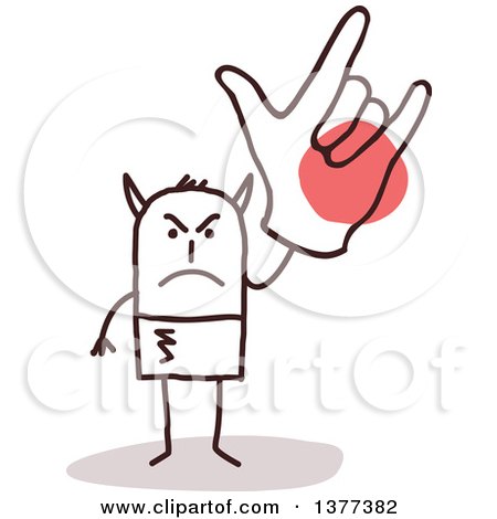 Clipart of a Mad Devil Stick Man Holding up a Hand with a Rock Gesture - Royalty Free Vector Illustration by NL shop