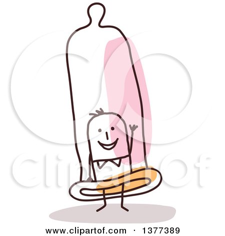 Clipart of a Stick Man Waving Inside a Giant Condom - Royalty Free Vector Illustration by NL shop