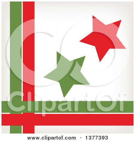 Clipart of Retro Red and Green Stars with a Border of Lines - Royalty Free Vector Illustration by Cherie Reve