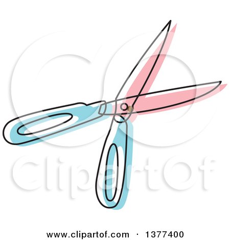 Clipart of a Sketched Pair of Kitchen Scissors - Royalty Free Vector Illustration by Cherie Reve