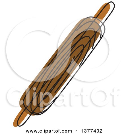 Clipart of a Sketched Brown Wooden Rolling Pin - Royalty Free Vector Illustration by Cherie Reve