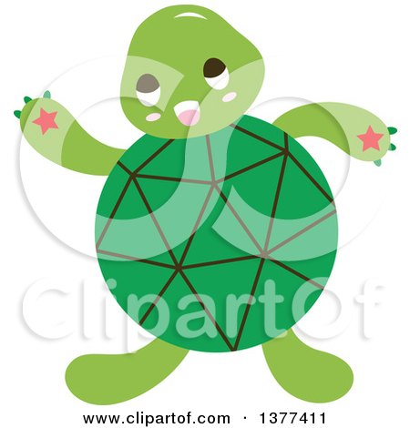 Clipart of a Green Shelled Turtle Waving - Royalty Free Vector Illustration by Cherie Reve