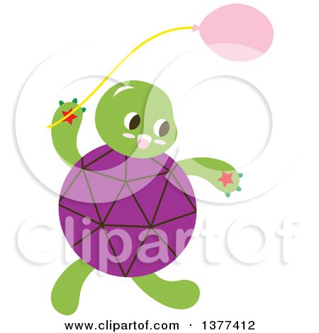 Clipart of a Purple Shelled Turtle with a Balloon - Royalty Free Vector Illustration by Cherie Reve