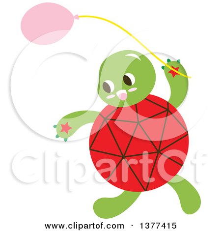 Clipart of a Red Shelled Turtle with a Balloon - Royalty Free Vector Illustration by Cherie Reve