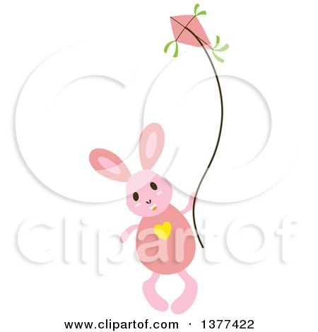 Clipart of a Pink Bunny Rabbit Playing with a Kite - Royalty Free Vector Illustration by Cherie Reve