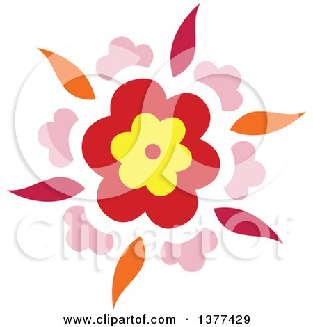 Clipart of a Red Yellow Pink and Orange Flower Burst Design - Royalty Free Vector Illustration by Cherie Reve
