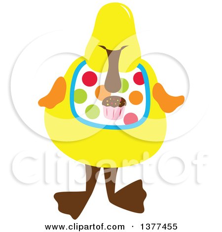 Clipart of a Yellow Duck Wearing a Cupcake Bib - Royalty Free Vector Illustration by Cherie Reve