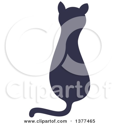 Clipart of a Navy Blue Silhouetted Sitting Cat - Royalty Free Vector Illustration by Cherie Reve