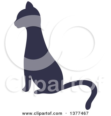 Clipart of a Navy Blue Silhouetted Sitting Cat - Royalty Free Vector Illustration by Cherie Reve