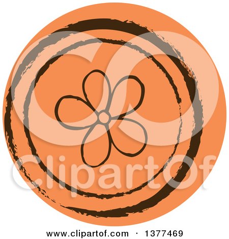 Clipart of a Distressed Round Orange Flower Spring Time Icon - Royalty Free Vector Illustration by Cherie Reve