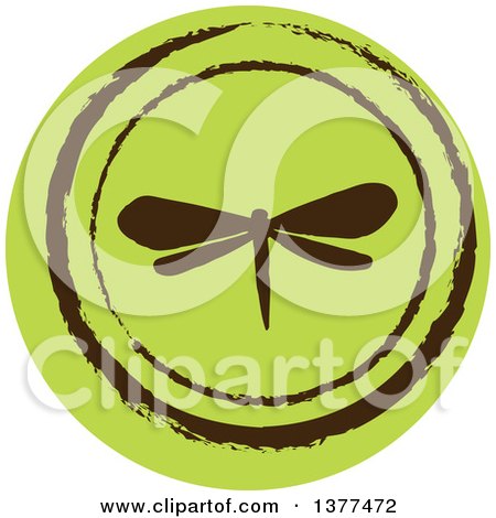 Clipart of a Distressed Round Green Dragonfly Spring Time Icon - Royalty Free Vector Illustration by Cherie Reve