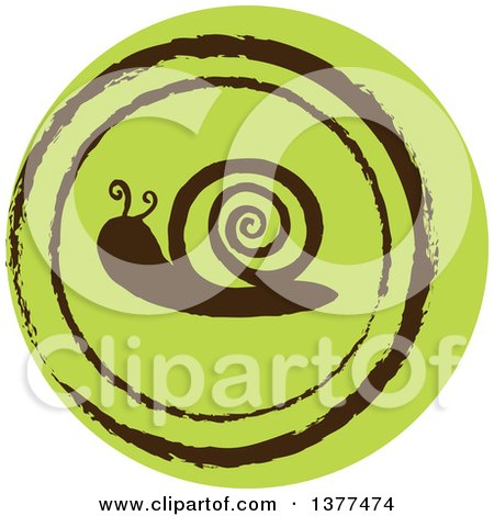 Clipart of a Distressed Round Green Snail Spring Time Icon - Royalty Free Vector Illustration by Cherie Reve