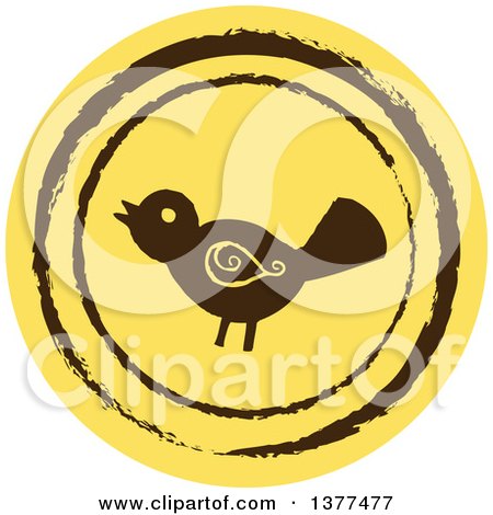 Clipart of a Distressed Round Yellow Bird Spring Time Icon - Royalty Free Vector Illustration by Cherie Reve