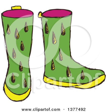 Clipart of a Sketched Pair of Rubber Boots - Royalty Free Vector Illustration by Cherie Reve