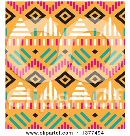 Clipart of a Seamless Tribal Background Pattern over Orange - Royalty Free Vector Illustration by Cherie Reve
