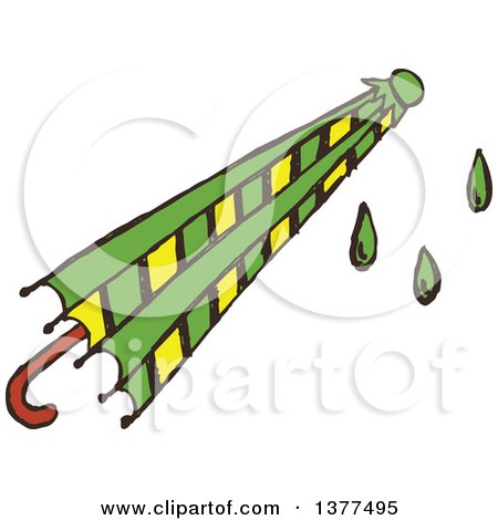 Clipart of a Sketched Wet Umbrella - Royalty Free Vector Illustration by Cherie Reve