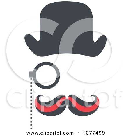 Clipart of a Detective Face with a Curling Mustache, Hat and Monocle - Royalty Free Vector Illustration by Cherie Reve