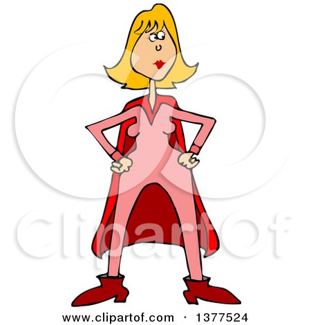 Clipart of a Blond White Female Super Hero Standing with Her Hands on Her Hips - Royalty Free Vector Illustration by djart