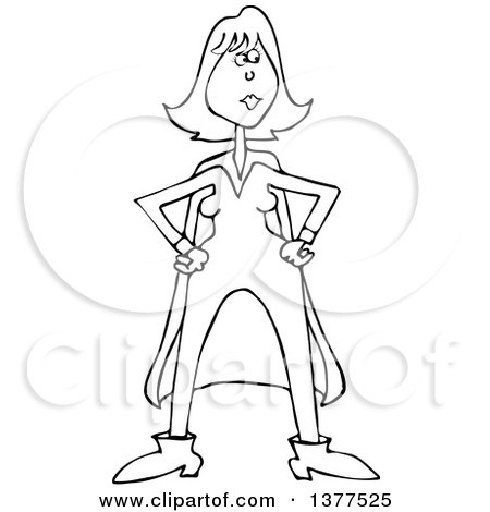 Clipart of a Black and White Female Super Hero Standing with Her Hands on Her Hips - Royalty Free Vector Illustration by djart