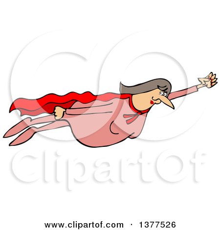 Clipart of a Chubby White Female Super Hero Flying - Royalty Free Vector Illustration by djart