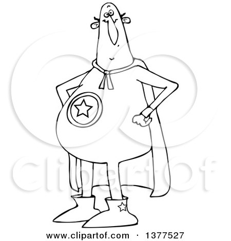 Clipart of a Chubby Black and White Male Super Hero Standing with His Hands on His Hips - Royalty Free Vector Illustration by djart