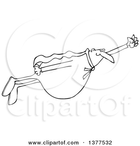 Clipart of a Black and White Chubby Male Super Hero Flying - Royalty Free Vector Illustration by djart