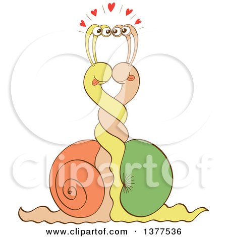 Clipart of a Romantic Snail Couple in Love - Royalty Free Vector Illustration by Zooco
