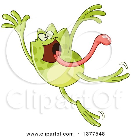 Clipart of a Happy Frog Jumping with His Tongue Hanging out - Royalty Free Vector Illustration by yayayoyo