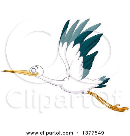 Clipart of a Stork Bird Flying to the Left - Royalty Free Vector Illustration by yayayoyo