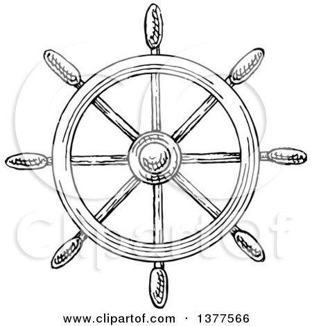 Clipart of a Black and White Ship Steering Helm - Royalty Free Vector Illustration by Vector Tradition SM