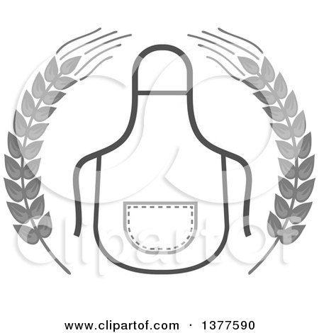 Clipart of a Grayscale Bib or Apron in a Wheat Wreath - Royalty Free Vector Illustration by Vector Tradition SM