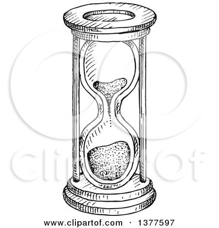 Clipart of a Black and White Sketched Hourglass - Royalty Free Vector Illustration by Vector Tradition SM