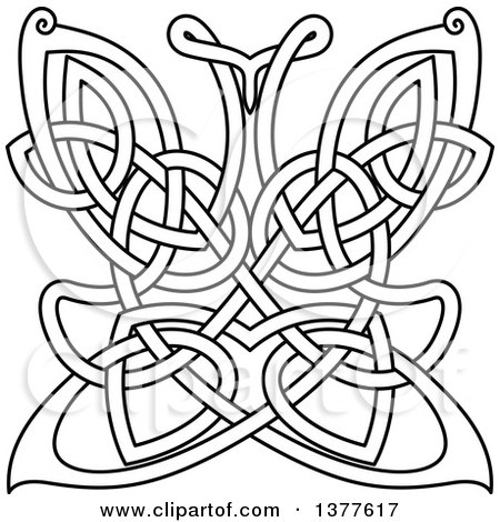 Clipart of a Black and White Lineart Celtic Knot Butterfly - Royalty Free Vector Illustration by Vector Tradition SM