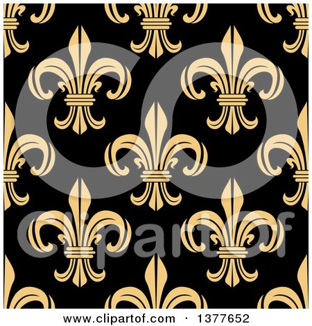 Clipart of a Seamless Pattern Background of Yellow Fleur De Lis on Black - Royalty Free Vector Illustration by Vector Tradition SM