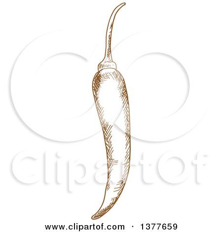 Clipart of a Brown Sketched Chili Pepper - Royalty Free Vector Illustration by Vector Tradition SM