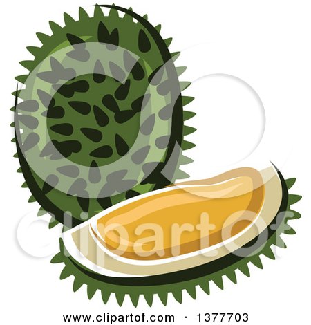 Clipart of a Durian Fruit and Wedge - Royalty Free Vector Illustration by Vector Tradition SM