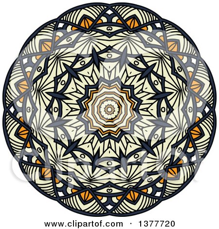 Clipart of a Navy Blue, Orange and Pastel Yellow Kaleidoscope Flower - Royalty Free Vector Illustration by Vector Tradition SM