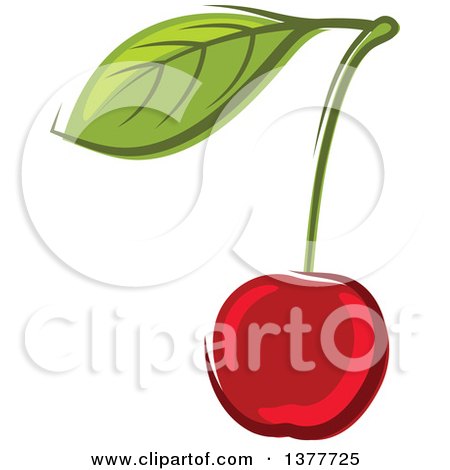 Clipart of a Cherry and Leaf - Royalty Free Vector Illustration by Vector Tradition SM