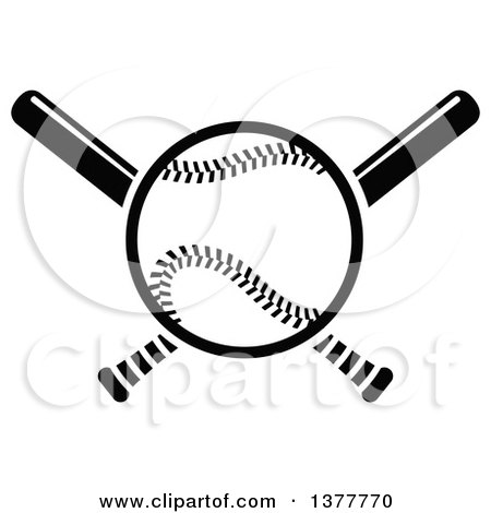 Clipart of a Black and White Baseball and Crossed Bats - Royalty Free Vector Illustration by Vector Tradition SM